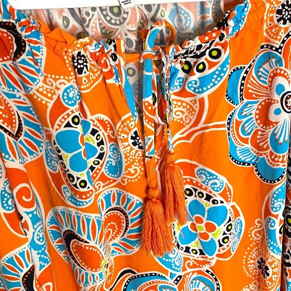 CROWN & IVY XL Boho Peasant Top tunic paisley printed tassel S - Picture 3 of 6